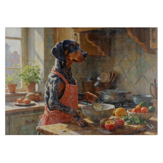 Bluetick Coonhound Cooking in Kitchen カッティングボード (正面)
