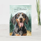 Bluetick Coonhound Dog and Winter Forest シーズンカード (正面)