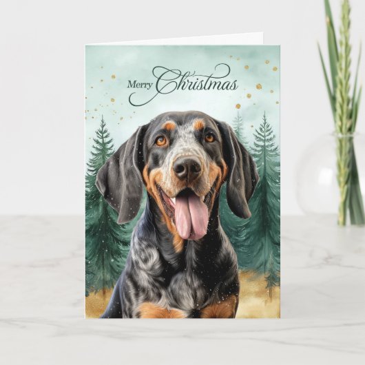 Bluetick Coonhound Dog and Winter Forest シーズンカード (正面)
