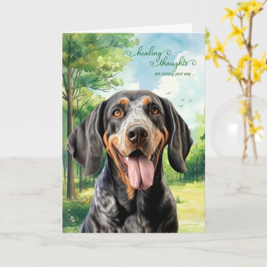 Bluetick Coonhound Dog Country Meadow Get Well カード (黄色い花)