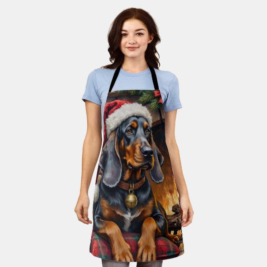 Bluetick Coonhound Dog Cozy Lodge Christmas エプロン (着用した状態)