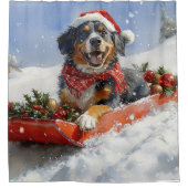 Bluetick Coonhound Dog in Sledge Christmas シャワーカーテン (正面)