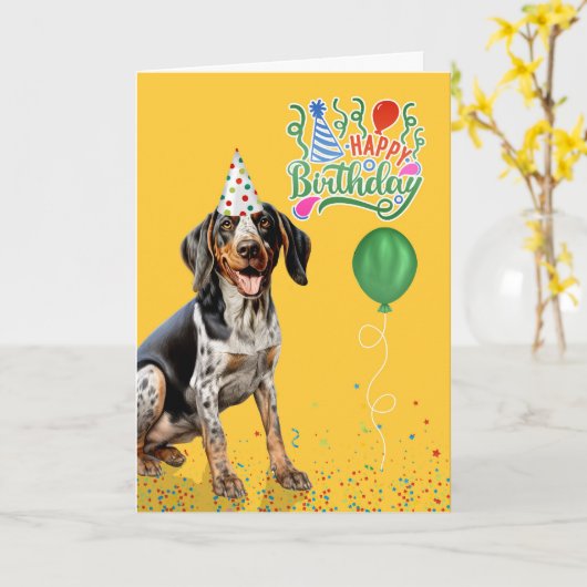 Bluetick Coonhound Dog Party Hat Yellow Birthday カード (黄色い花)