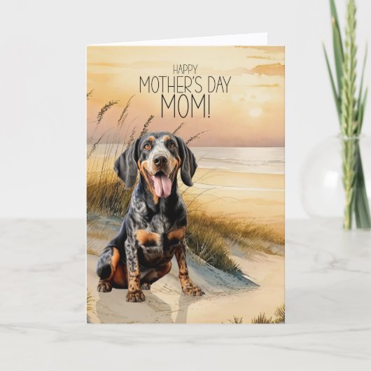 Bluetick Coonhound Dog Sunset Beach Mother's Day シーズンカード (正面)