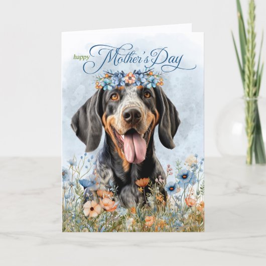 Bluetick Coonhound Dog Wildflowers Mother's Day シーズンカード (正面)