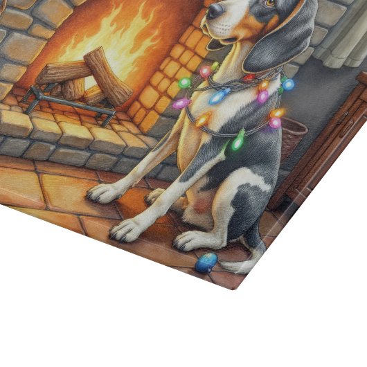 Bluetick Coonhound Fireplace with Christmas Lights カッティングボード (角)