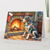 Bluetick Coonhound Fireplace with Christmas Lights カード (正面)