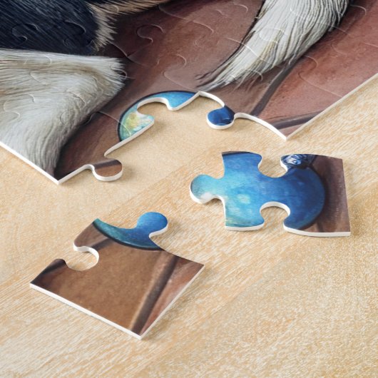 Bluetick Coonhound Fireplace with Christmas Lights ジグソーパズル (側面)