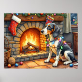 Bluetick Coonhound Fireplace with Christmas Lights ポスター (正面)