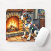 Bluetick Coonhound Fireplace with Christmas Lights マウスパッド (マウス)