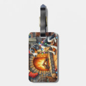 Bluetick Coonhound Fireplace with Christmas Lights ラゲッジタグ (裏面縦)