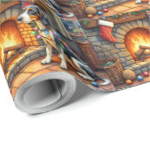 Bluetick Coonhound Fireplace with Christmas Lights ラッピングペーパー (ロールコーナー)