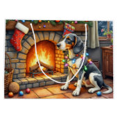 Bluetick Coonhound Fireplace with Christmas Lights ラージペーパーバッグ (裏面)