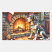 Bluetick Coonhound Fireplace with Christmas Lights 長方形シール (正面)
