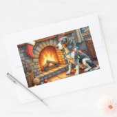 Bluetick Coonhound Fireplace with Christmas Lights 長方形シール (封筒)