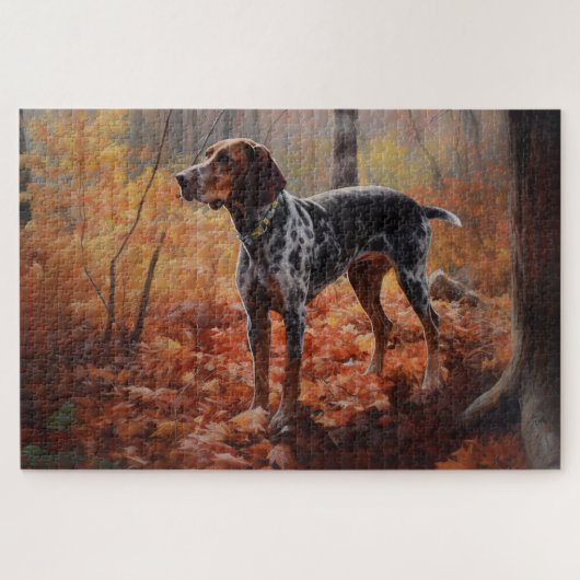 Bluetick Coonhound in Autumn Leaves Fall Inspire ジグソーパズル (横)