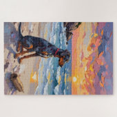 Bluetick Coonhound Sunset Beach Scene ジグソーパズル (横)