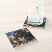 Bluetick Coonhound With Christmas Lights Holiday ガラスコースター (アングル)