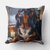 Bluetick Coonhound With Christmas Lights Holiday クッション (正面)