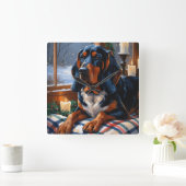 Bluetick Coonhound With Christmas Lights Holiday スクエア壁時計 (ホーム)