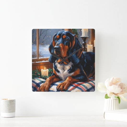 Bluetick Coonhound With Christmas Lights Holiday スクエア壁時計 (ホーム)