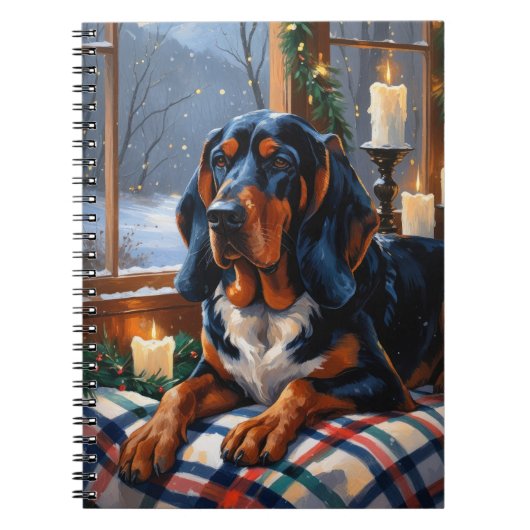 Bluetick Coonhound With Christmas Lights Holiday ノートブック (正面)