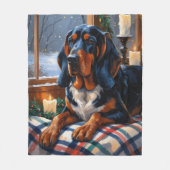Bluetick Coonhound With Christmas Lights Holiday フリースブランケット (正面)
