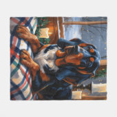 Bluetick Coonhound With Christmas Lights Holiday フリースブランケット (正面(横))