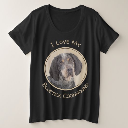 Bluetick Coonhound's 絵画 -かわいいオリジナル犬 プラスサイズTシャツ (デザイン正面)