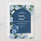 Bluish Floral Romantic Wedding Card 招待状 (正面)