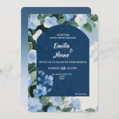 Bluish Floral Romantic Wedding Card 招待状 (正面/裏面)