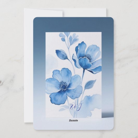 Bluish Floral Romantic Wedding Card 招待状 (裏面)