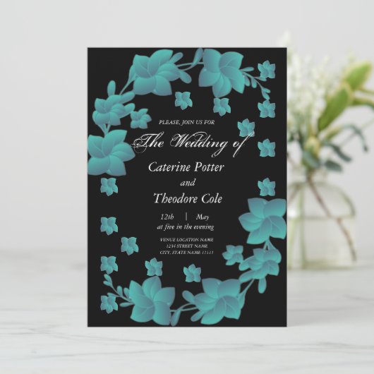 Blume mit türkisfarbenen Blumen 招待状 (スタンド正面)