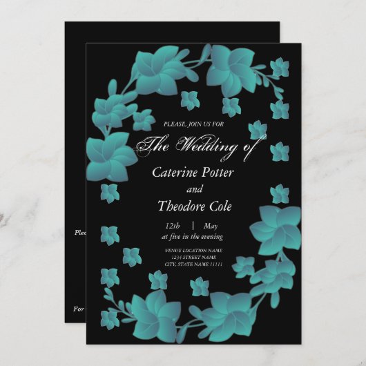 Blume mit türkisfarbenen Blumen 招待状 (正面/裏面)