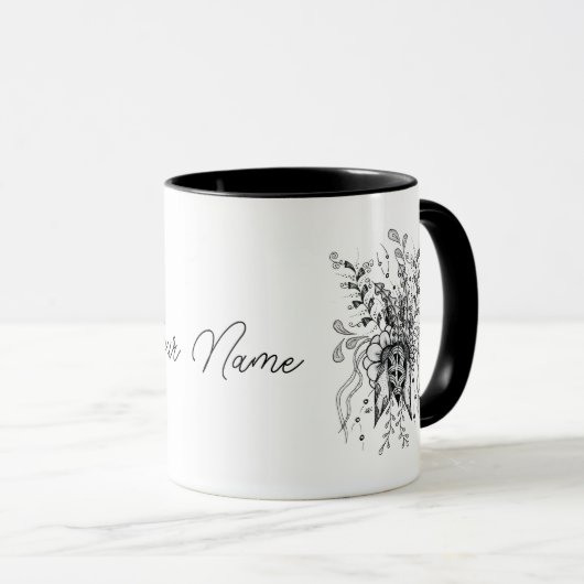 Blume Zen Art, Tusche Zeichnung - マグカップ (正面右)