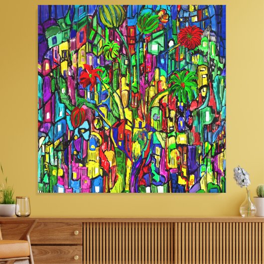 Blumen-Baum im Häusermeer. キャンバスプリント (インサイチュ (リビング))