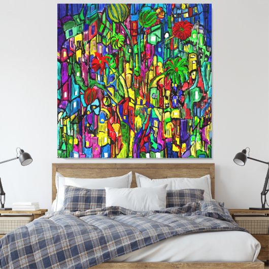 Blumen-Baum im Häusermeer. キャンバスプリント (インサイチュ (寝室))