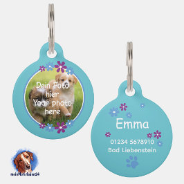 Blumen blau lila | türkis Hundemarke  ペット　ネームタグ