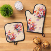 Blumen, bouquet, beige, bunt, sommerlich 鍋つかみ&鍋敷きセット (トップダウン)