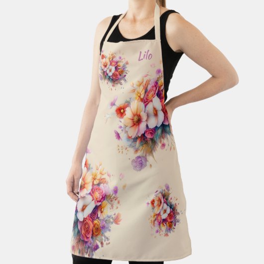 Blumen, bunt, Beige, bouquet, Name oder Monogramm エプロン (インサイチュ)