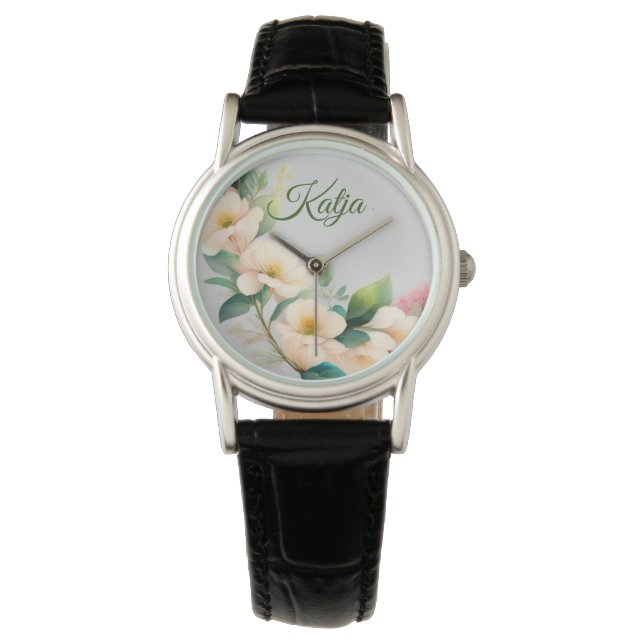 Blumen in creme weiß 腕時計 (正面)