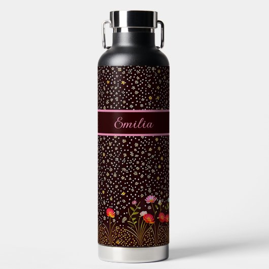 Blumen Muster mit Blumenwiese am Rand ウォーターボトル (正面)