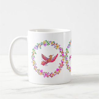 Blumenkranz mit Vogel コーヒーマグカップ