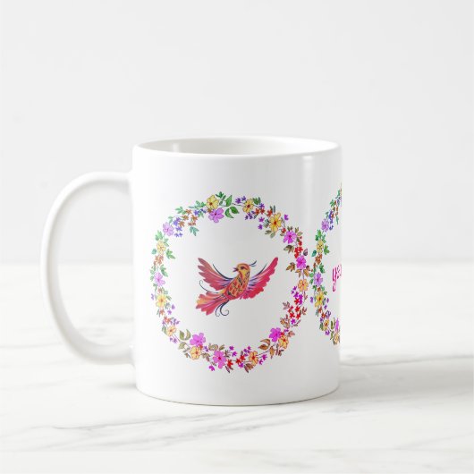 Blumenkranz mit Vogel コーヒーマグカップ (左)