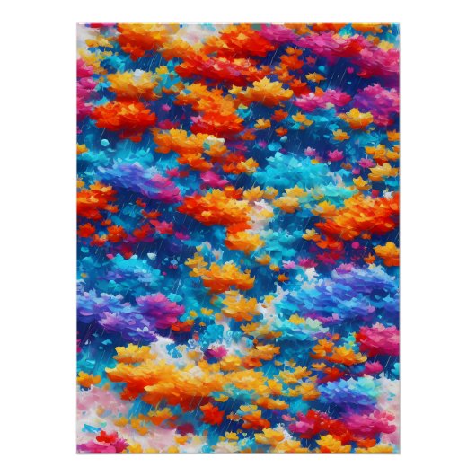 blumenkunst regnerische leuchtende farben kunst ポスター (正面)