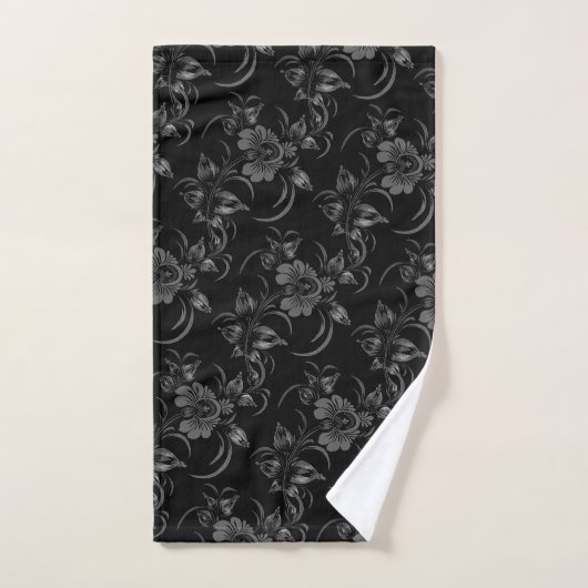 Blumenmuster auf schwarzem Hintergrund ハンドタオル (ハンドタオル)