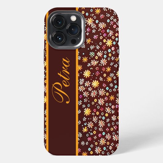 Blumenmuster braun orange iPhoneケース (裏面)