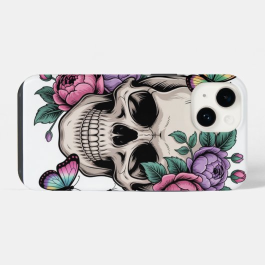 Blumenschädel Handyhülle Kunstvolle Ästhetik iPhoneケース (裏面横)