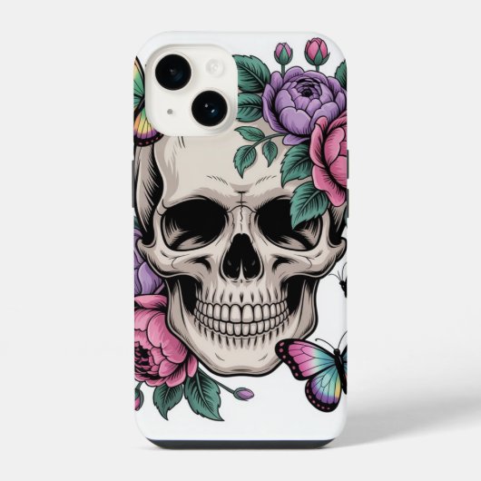 Blumenschädel Handyhülle Kunstvolle Ästhetik iPhoneケース (裏面)