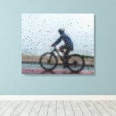 Blurred Cyclist Through Rainy Window キャンバスプリント (インサイチュ (ウッドフロア))